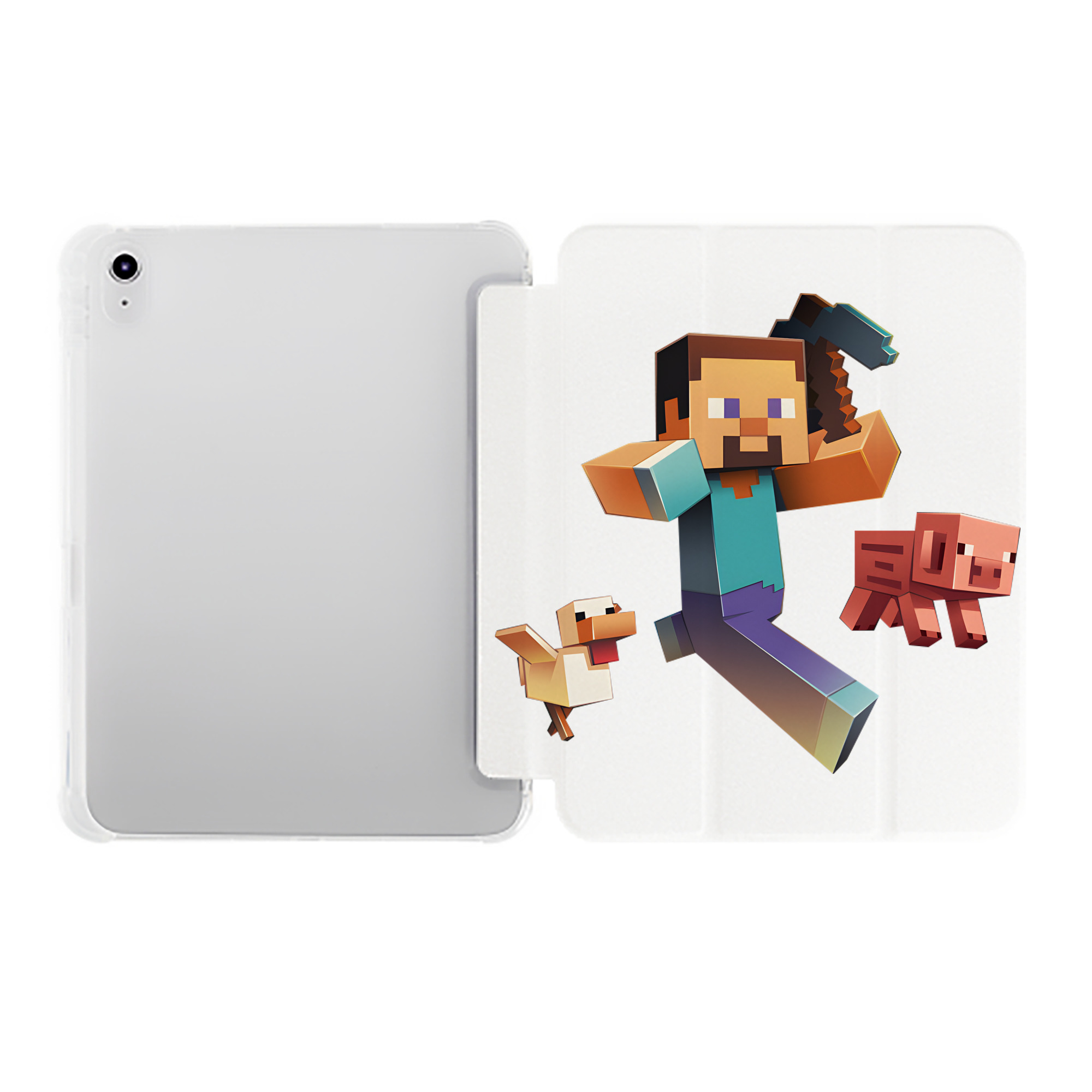 （画像用） マインクラフト ブロックの世界 Minecraft MC Block world IPad ケース ペン収納付き 三つ折りスタンド PUレザー×シリコン 対応機種9.5/10.5/10.9インチ